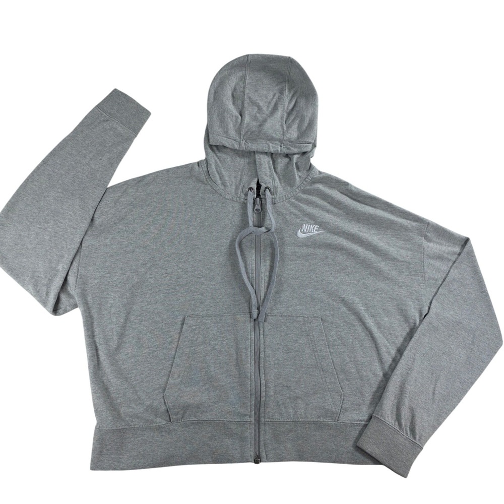 Nike Women Small Gray Full Zip Hoodie Relaxed Fit Sportswear Essential Heathered
